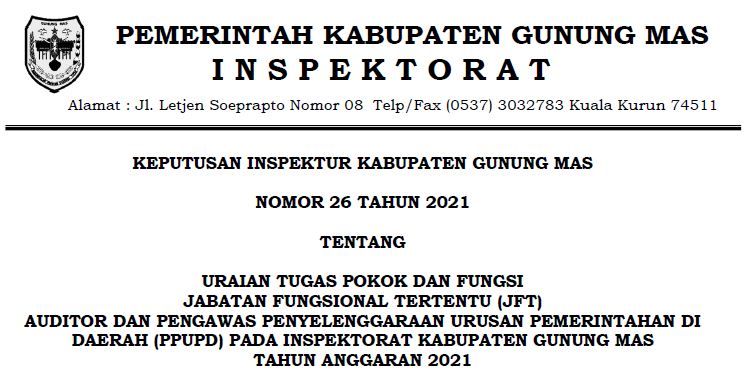 Keputusan Inspektur Kabupaten Gunung Mas Nomor 26 Tahun 2021